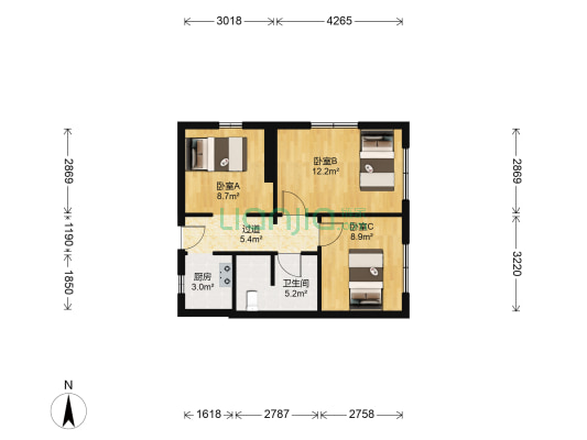 兴业街（大菜市商圈） 3室0厅1卫 56平方