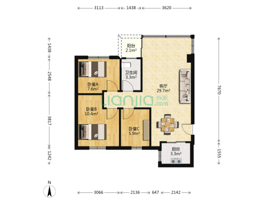 亚华阁 3室1厅1卫 74平方