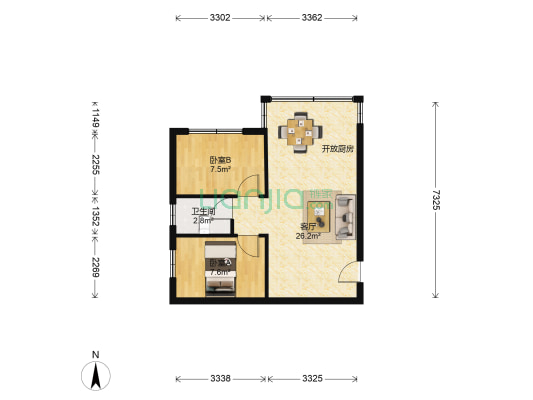 常陽花園 2室1厅1卫 53平方