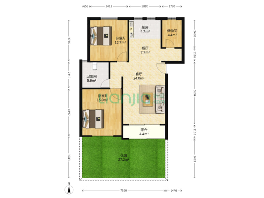 天鹅泉公寓 2室2厅1卫 102平方