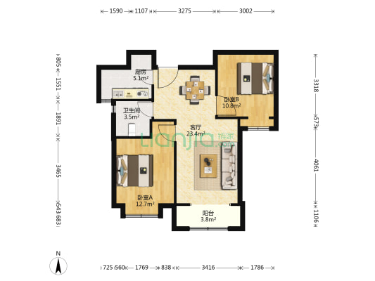 正荣府 2室1厅1卫 85平方