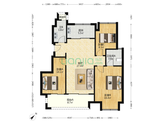 万科城市花园栖阅 3室1厅2卫 101平方