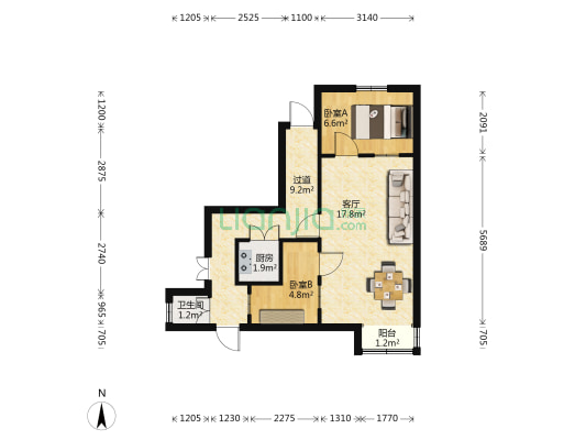 赤岗三街7-15号 2室1厅1卫 38平方