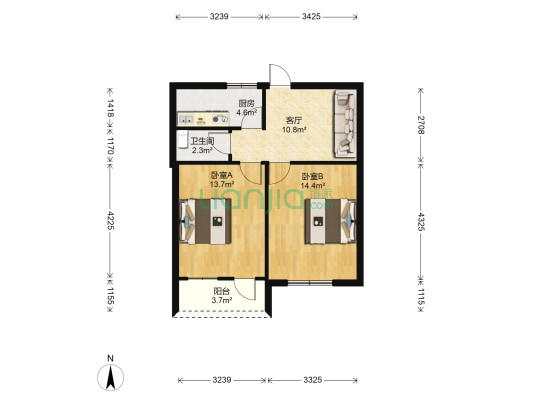 光明城小区 2室1厅1卫 59平方