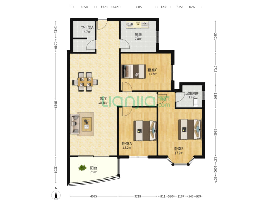 华馨园 3室1厅2卫 145平方