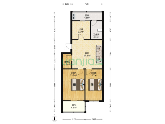盛华园 2室1厅1卫 71平方