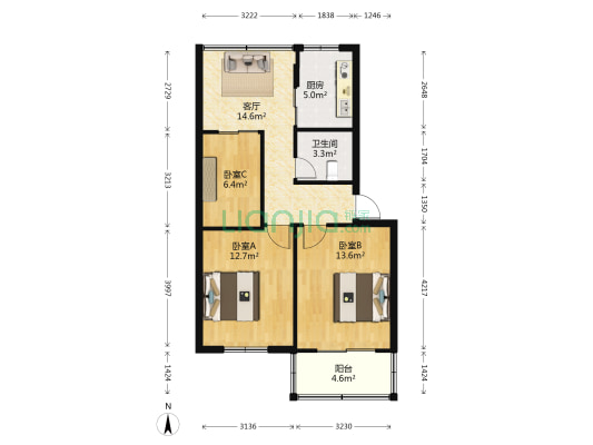 福建省艺术馆宿舍 3室1厅1卫 81平方