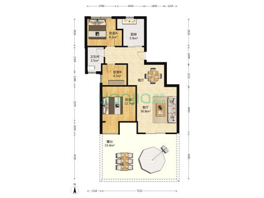 碧海蓝天西区 3室1厅1卫 80平方