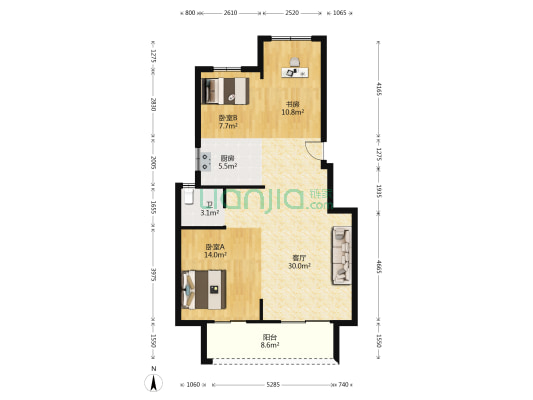 龙湖双珑原著府 3室1厅1卫 92平方