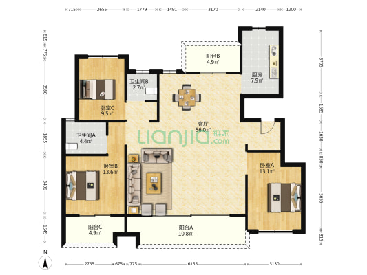 建业·天中府 3室1厅2卫 144平方