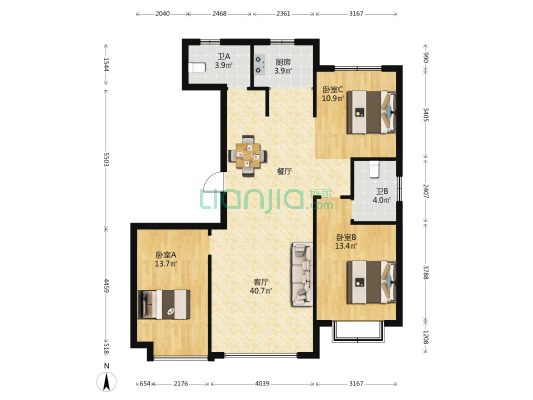 金鼎世家 3室1厅2卫 128平方
