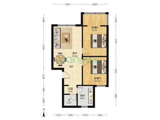 双和社区44号院 2室1厅1卫 70平方