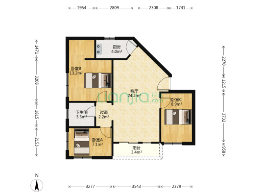 帝都花园一期 3室1厅1卫 88平方