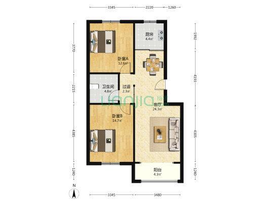 顺盛幸福家园南区 2室1厅1卫 89平方