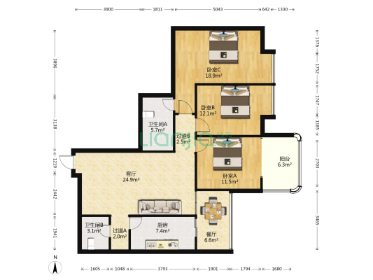 银河苑小区 3室2厅2卫 138平方