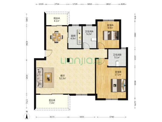 徐家埠公寓 2室1厅2卫 120平方