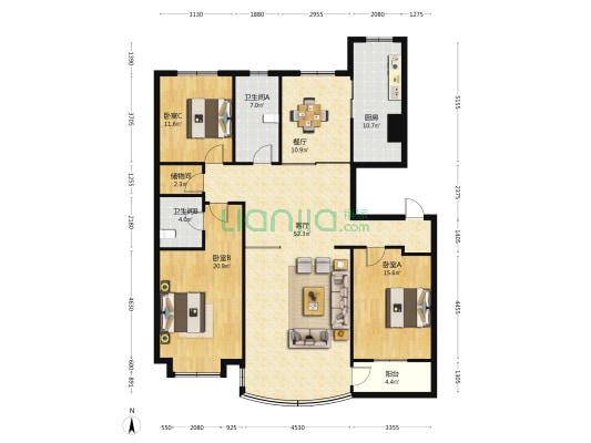 金茂大厦 3室2厅2卫 170平方