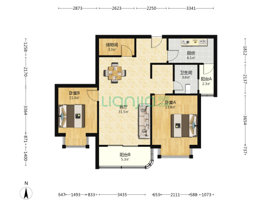 东都公寓 2室1厅1卫 98平方