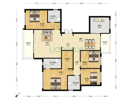 鹿溪樾府 4室2厅3卫 172平方