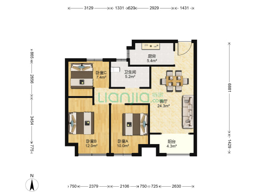 润景新苑 3室1厅1卫 94平方