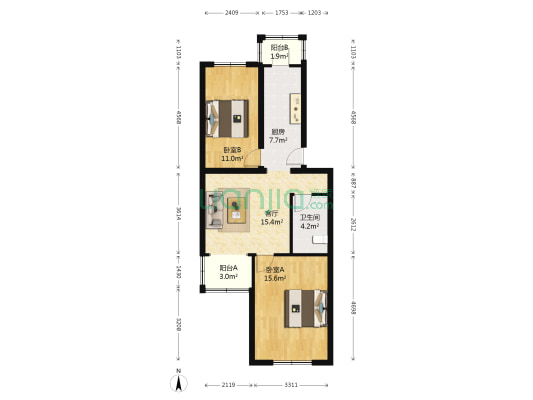 厂洼街17号院 2室1厅1卫 76平方