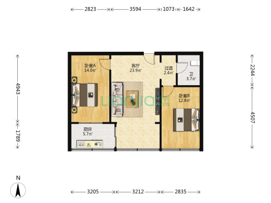 良安小区 2室1厅1卫 77平方