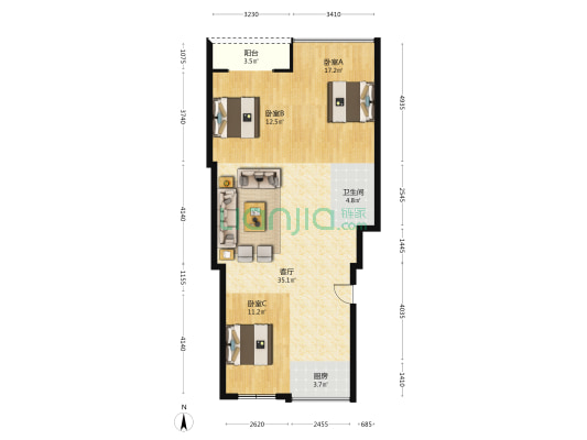 兴安街 3室1厅1卫 105平方