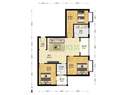 金色家园 3室1厅1卫 99平方