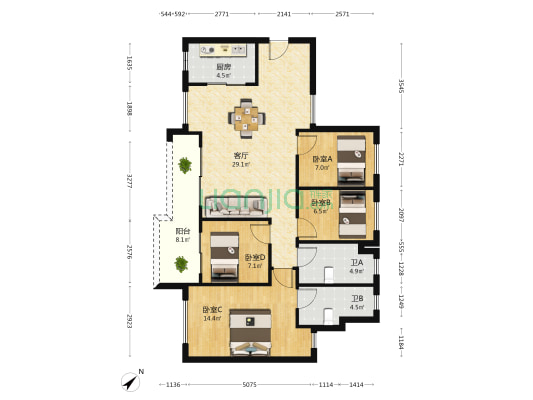 万科深业湾中新城 4室1厅2卫 103平方