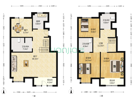 金地艺城华府北泽雅居 3室2厅3卫 170平方