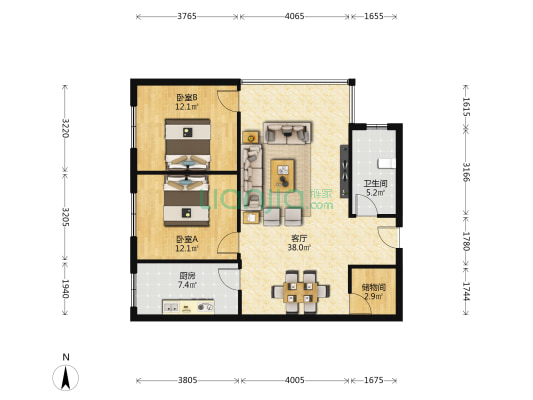 新添大道南段183号 2室1厅1卫 88平方