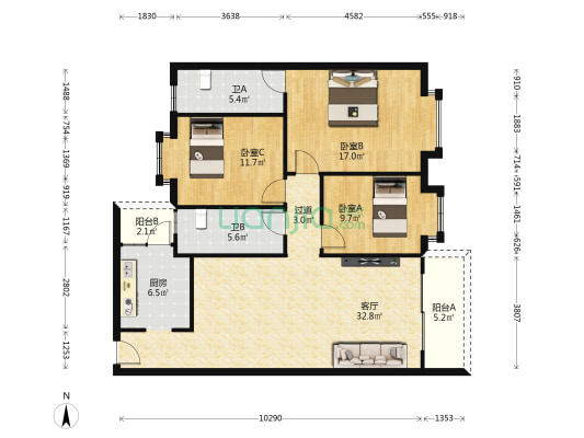 豪柏轩 3室1厅2卫 110平方