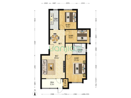 保利白沙林语（一期） 3室1厅1卫 94平方