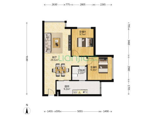 新川雅居 2室1厅1卫 73平方
