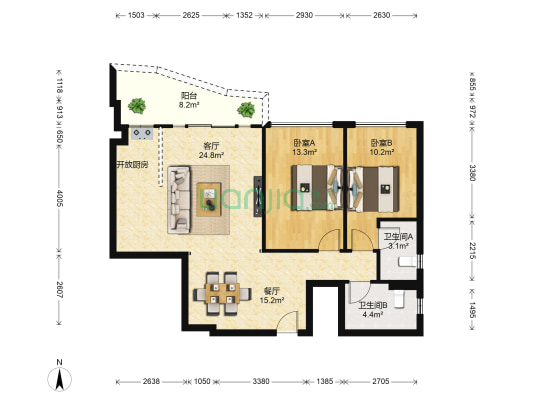 君悦豪庭一期 2室2厅2卫 102平方