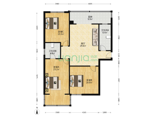 东圣苑小区 3室1厅2卫 133平方