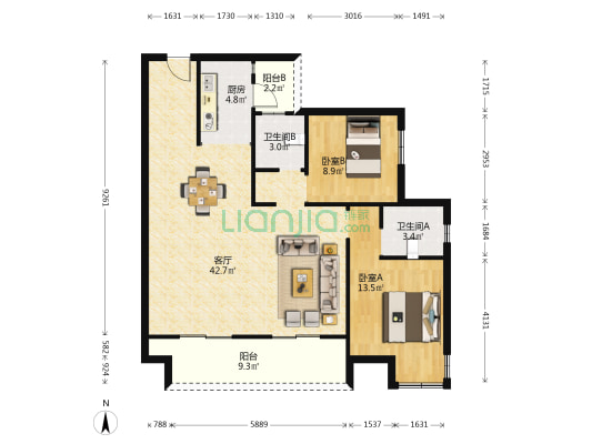 曲江新鸥鹏教育城 2室1厅2卫 107平方