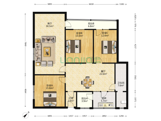北街9号北门医院宿舍 3室2厅1卫 1428平方