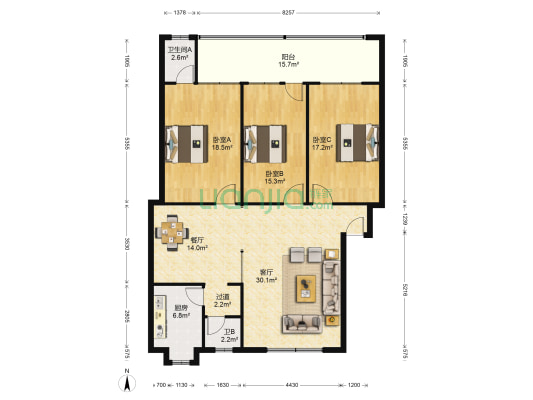 春华公寓 3室2厅2卫 141平方