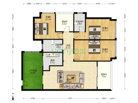 滨江晋业 3室1厅2卫 138平方