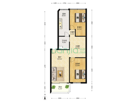 轻工南八街 2室1厅1卫 87平方