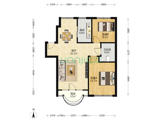 水仙花园三期 2室1厅1卫 84平方