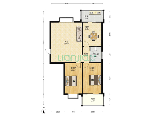 乾政苑 2室2厅1卫 108平方
