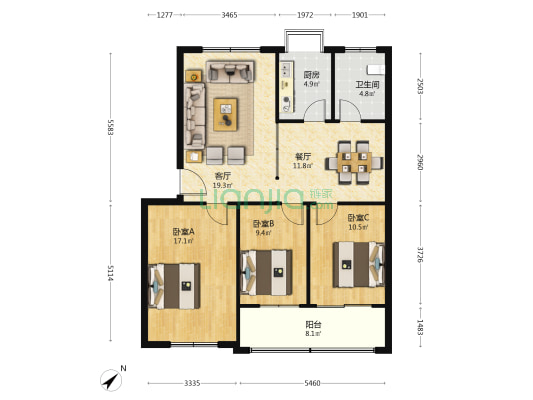 工行科技支行家属院 3室2厅1卫 102平方