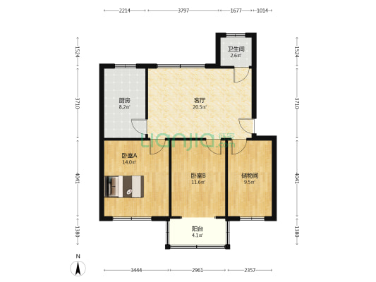 木材厂宿舍楼 2室1厅1卫 85平方
