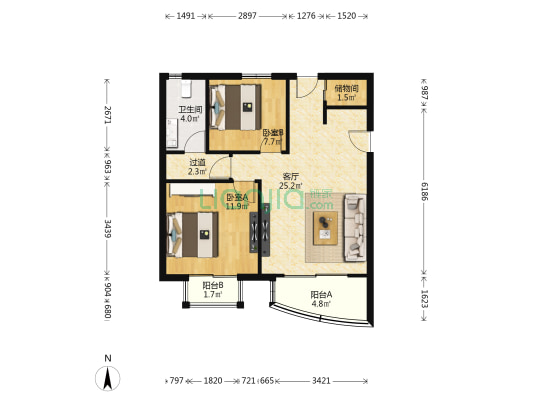 金沙江小区 2室1厅1卫 75平方