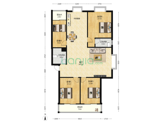 丽湾帝景小区 4室1厅2卫 143平方