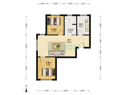 云岭北园 2室1厅1卫 79平方