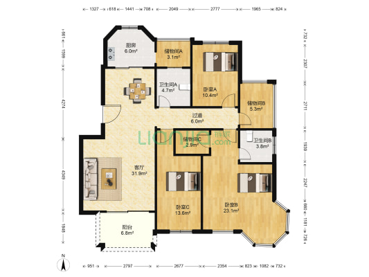 听涛观海 3室1厅2卫 136平方