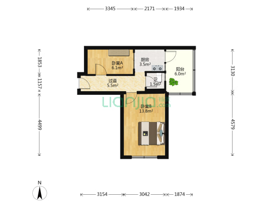 新新小区 2室0厅1卫 45平方
